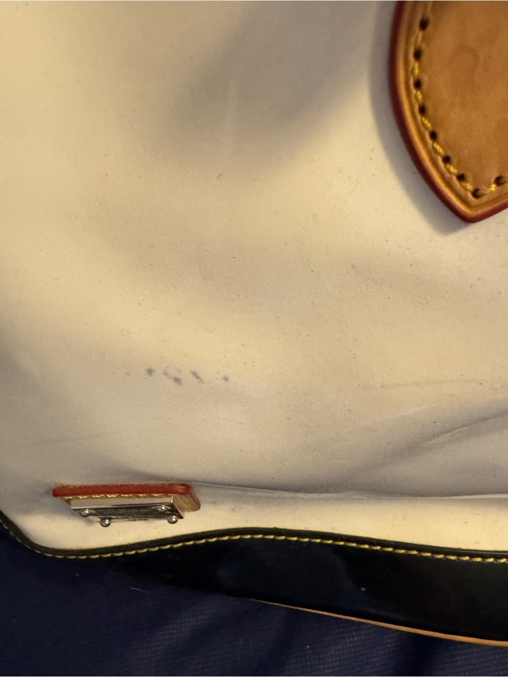 Dooney & Bourke Cream White and Black Satchel with Tan Trim-Patent Leather - Picture 2 of 6